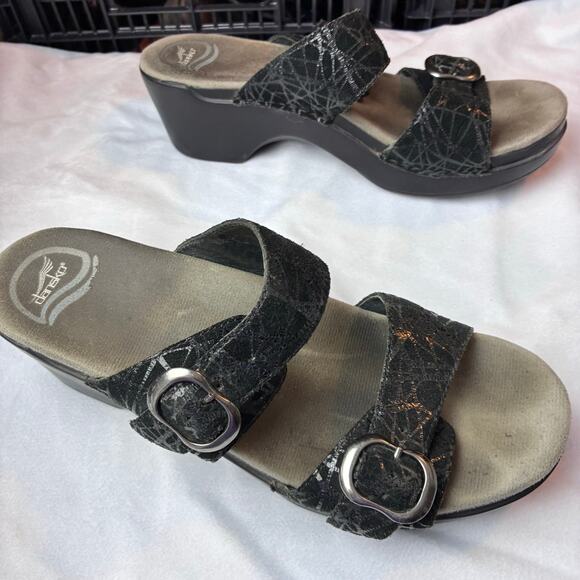 Dansko Sophie Slide Leather Slip On Sandals Women 39 8.5-9 Sparkle Buckle Cobweb - Picture 7 of 12